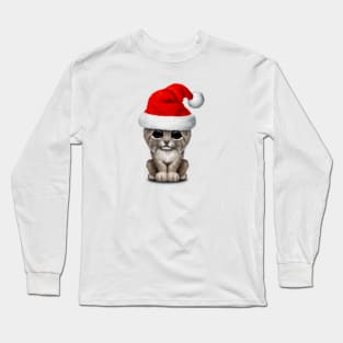 Cute Lynx Cub Wearing a Santa Hat Long Sleeve T-Shirt